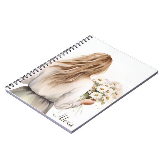 Frau mit Daisy Bouquet Notizblock (Linke Seite)