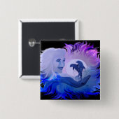 Frau mit Delfine im Mondschein Button (Vorne & Hinten)