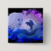 Frau mit Delfine im Mondschein Button (Vorderseite)