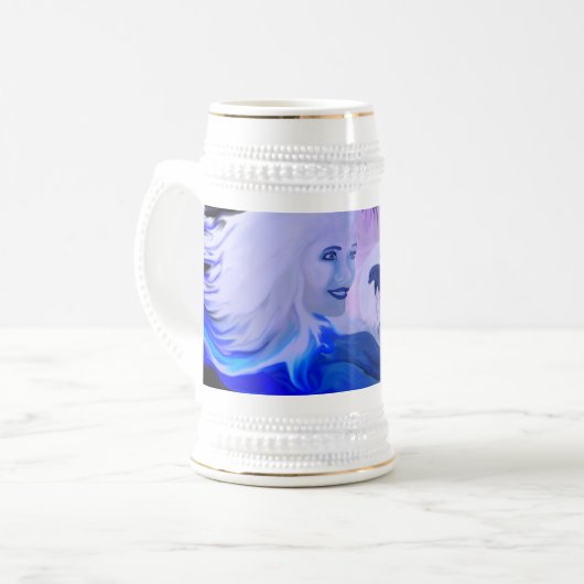 Frau mit Delphinen im Mondschein Bierglas (Vorderseite Links)