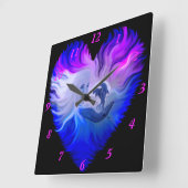 Frau mit Delphinen im Mondschein Quadratische Wanduhr (Winkel)