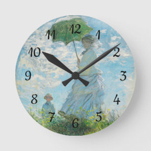 Frau mit dem Parasol Claude Monet Runde Wanduhr