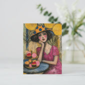Frau mit Dessert-Collage Postkarte (Stehend Vorderseite)