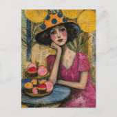 Frau mit Dessert-Collage Postkarte (Vorderseite)