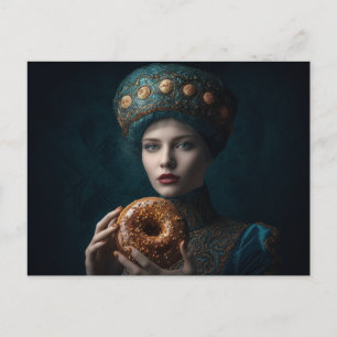 Frau mit Donut Postkarte