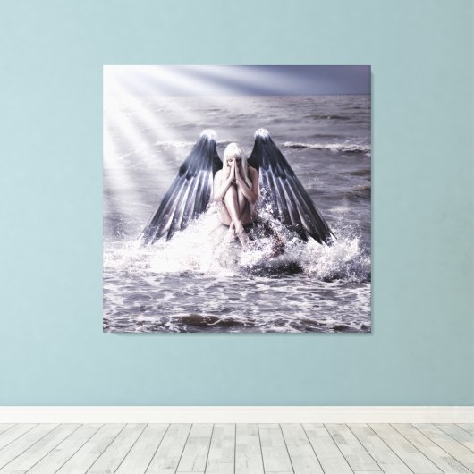 Frau mit dunklen Engelsflügeln Leinwanddruck (Insitu (Holzboden))