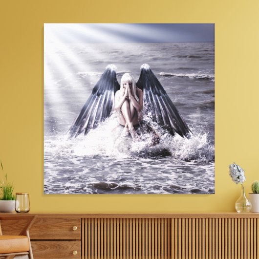 Frau mit dunklen Engelsflügeln Leinwanddruck (Insitu (Wohnzimmer))