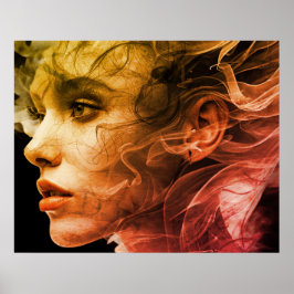 Frau mit einem 1974er-Vibe an einer quadratischen  Poster