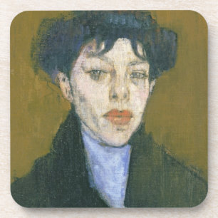 Frau mit einem blauen Schal, c.1912 (Öl auf Getränkeuntersetzer