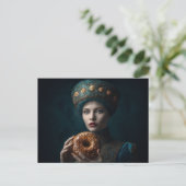 Frau mit einem Donut Postkarte (Stehend Vorderseite)