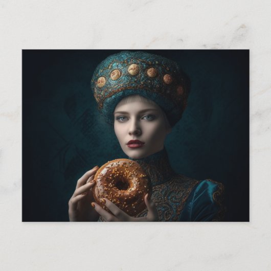 Frau mit einem Donut Postkarte (Vorderseite)