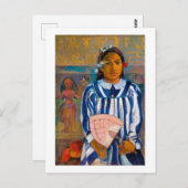 Frau mit einem Fan, Gauguin Postkarte (Vorne/Hinten)