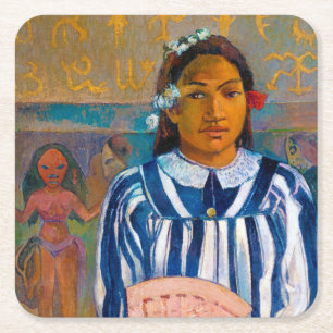 Frau mit einem Fan, Gauguin Rechteckiger Pappuntersetzer
