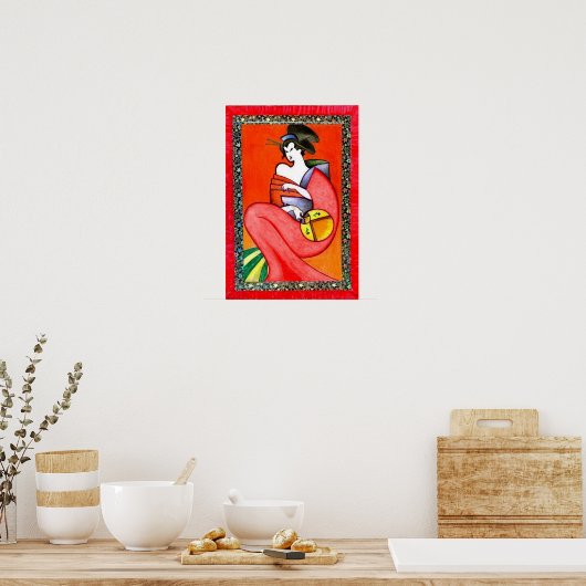 Frau mit einem Kimono Print Poster (Küche)