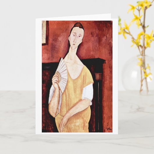Frau mit einem Lüfter, Modigliani Karte (Gelbe Blume)