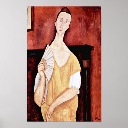 Frau mit einem Lüfter, Modigliani Poster (Vorne)