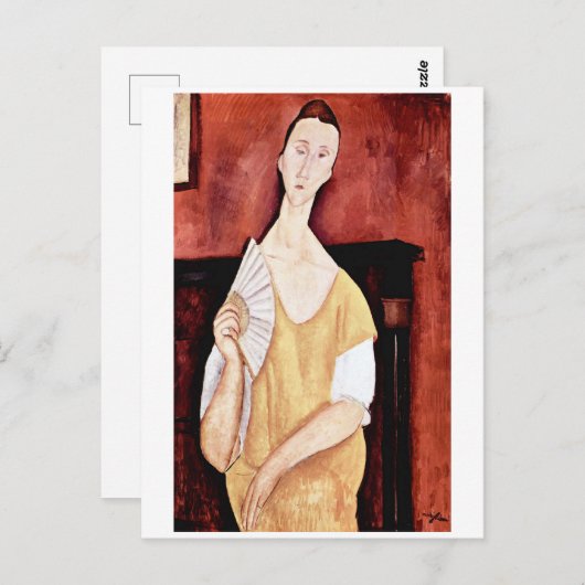 Frau mit einem Lüfter, Modigliani Postkarte (Vorne/Hinten)