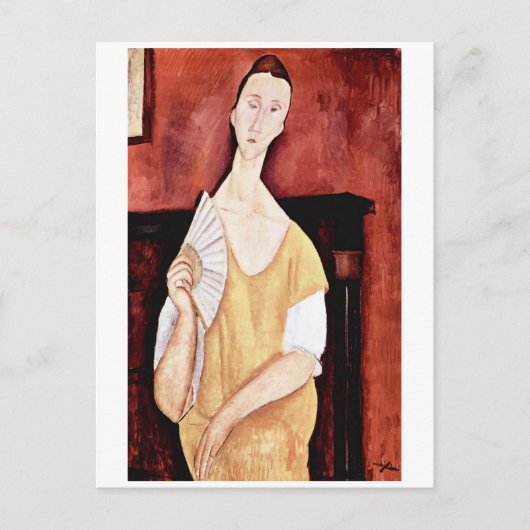 Frau mit einem Lüfter, Modigliani Postkarte (Vorderseite)