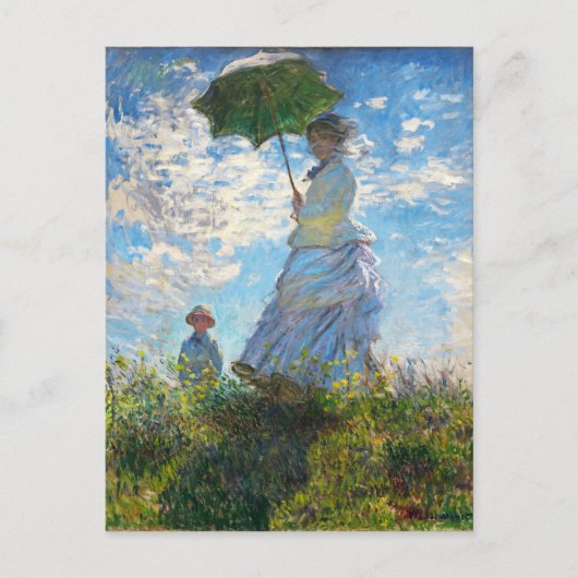 Frau mit einem Parasol, Frau Monet, schöne Kunst Postkarte (Vorderseite)