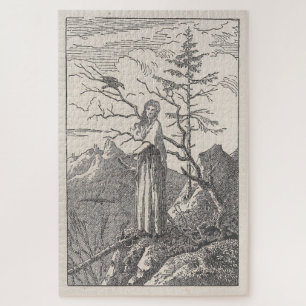 Frau mit einem Raben am Abgrund - Friedrich Puzzle