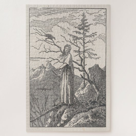 Frau mit einem Raben am Abgrund - Friedrich Puzzle (Vertikal)