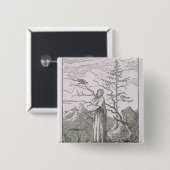 Frau mit einem Raben, am Rand eines Abgrundes Button (Vorne & Hinten)