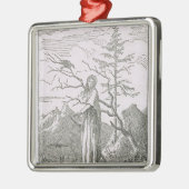 Frau mit einem Raben, am Rand eines Abgrundes Ornament Aus Metall (Links)