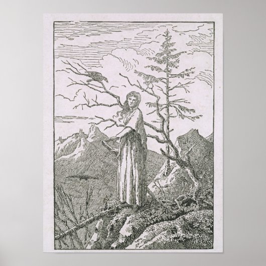 Frau mit einem Raben, am Rand eines Abgrunds Poster (Vorne)