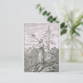 Frau mit einem Raben, am Rand eines Abgrunds Postkarte (Stehend Vorderseite)