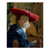 Frau mit einem roten Hut, der ein Kaugummi bläst Poster (Vorderseite)