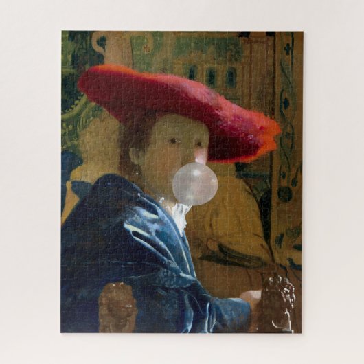 Frau mit einem roten Hut, der ein Kaugummi bläst Puzzle (Vertikal)