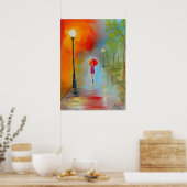 Frau mit einem roten Regenschirm Poster (Küche)