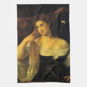 Frau mit einem Spiegel von Tizian, Vintage Renaiss Geschirrtuch