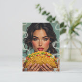 Frau mit einem Taco Postkarte (Stehend Vorderseite)