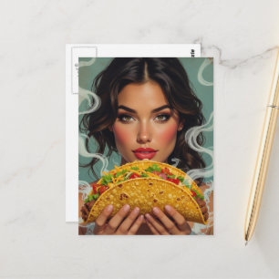 Frau mit einem Taco Postkarte