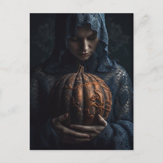 Frau mit einem Verzierten Pumpkin Postkarte (Vorderseite)