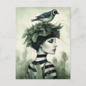 Frau mit einem Vogel auf ihrem Kopf Postkarte (Vorderseite)