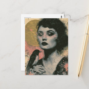 Frau mit einem Vogel Postkarte
