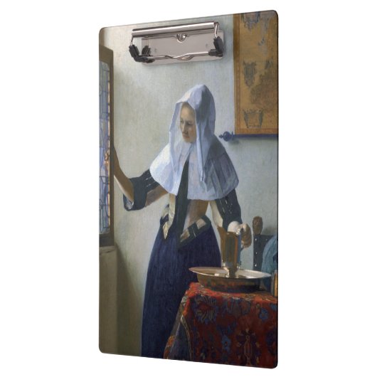 Frau mit einem Wasser-Krug durch Johannes Vermeer Klemmbrett (Links)