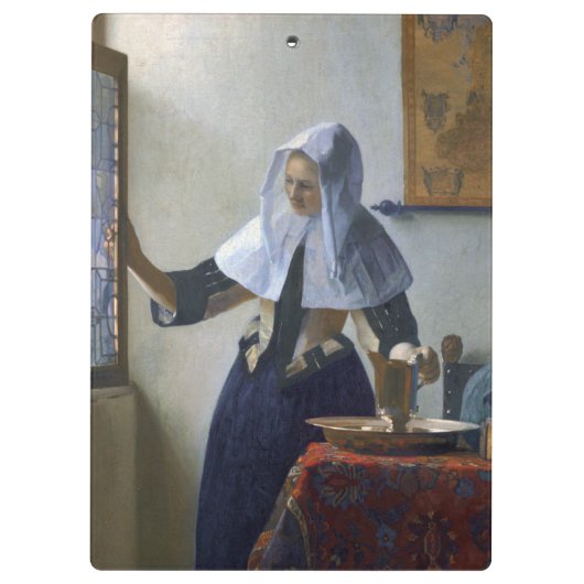Frau mit einem Wasser-Krug durch Johannes Vermeer Klemmbrett (Rückseite)