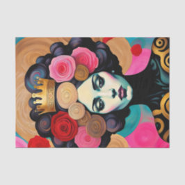 Frau mit einer Dekoupage der Goldkrone Seidenpapier