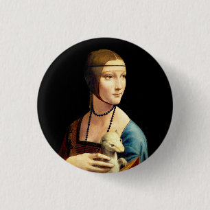 Frau mit einer Ermine von Leonardo Da Vinci Button
