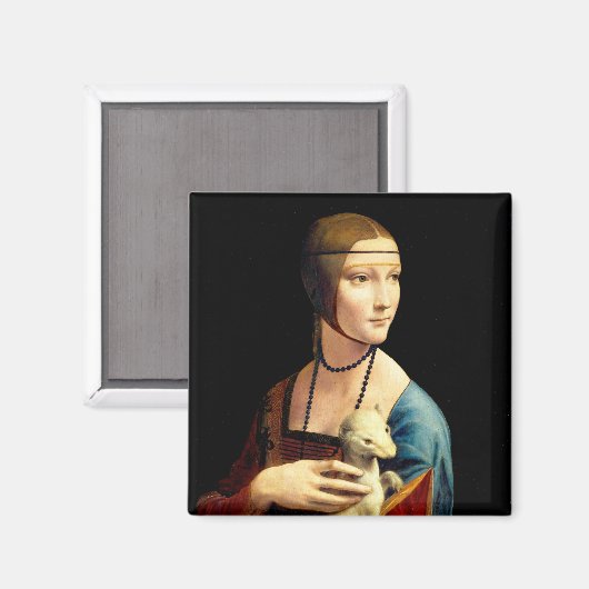 Frau mit einer Ermine von Leonardo Da Vinci Magnet (Vorderseite/Rückseite)