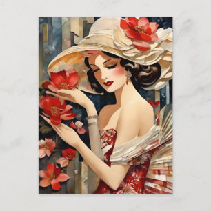 Frau mit einer Extravaganten Hut-Postkarte Postkarte