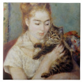 Frau mit einer Katze durch Pierre-Auguste Renoir Fliese (Vorderseite)