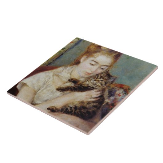 Frau mit einer Katze durch Pierre-Auguste Renoir Fliese (Seite)