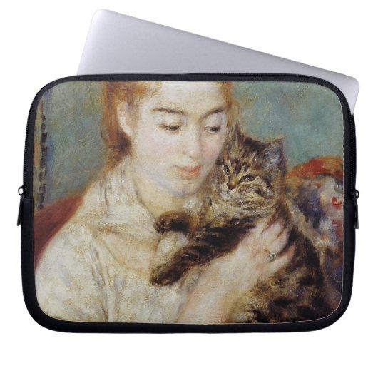 Frau mit einer Katze durch Pierre-Auguste Renoir Laptopschutzhülle (Vorderseite)