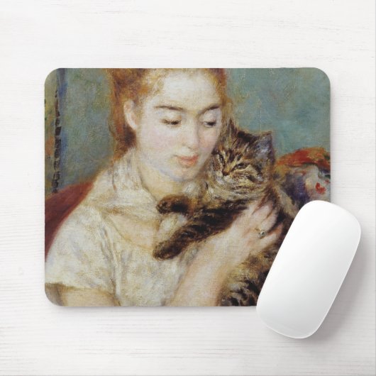 Frau mit einer Katze durch Pierre-Auguste Renoir Mousepad (Mit Mouse)