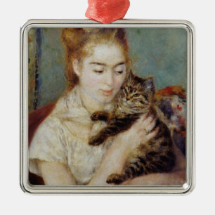 Frau mit einer Katze durch Pierre-Auguste Renoir Ornament Aus Metall