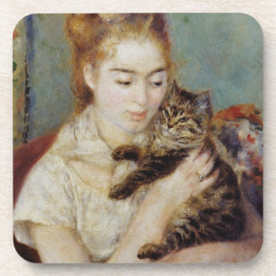 Frau mit einer Katze durch Pierre-Auguste Renoir Untersetzer